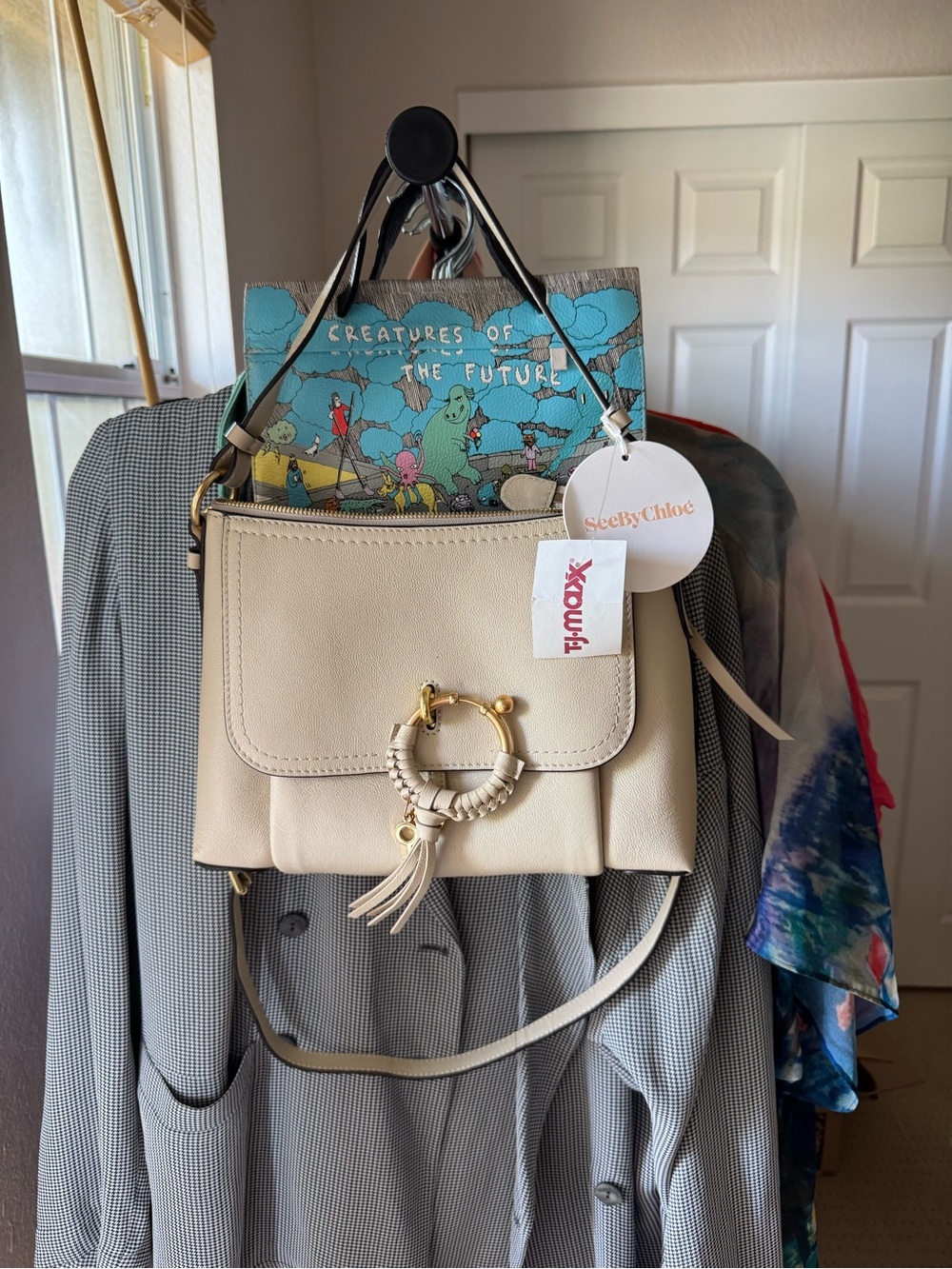 See By Chloe Ivory Leather Mini Crossbody with Braided Ring Tassel